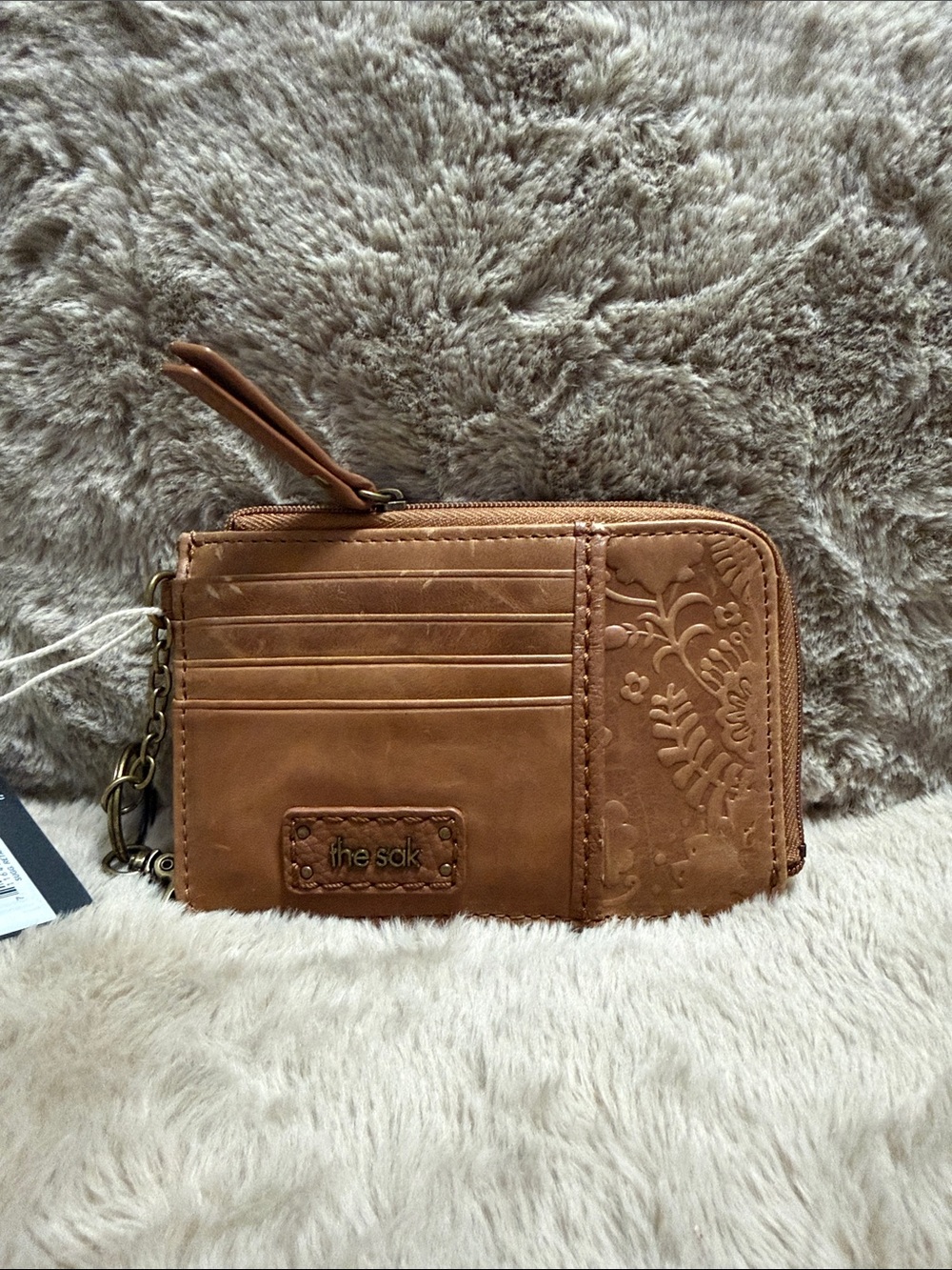 The Sak Embossed Leather Wristlet Card Case - Tan Brown